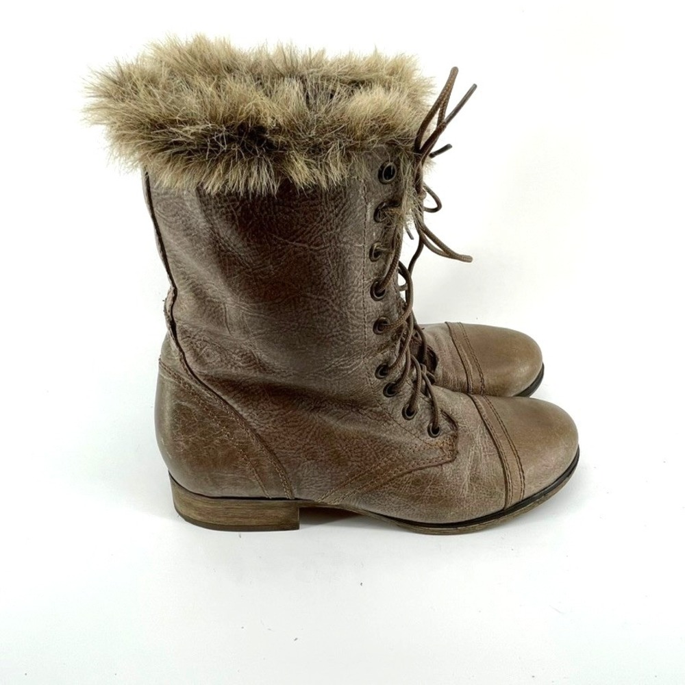 Steve Madden Minkee Boots‎ 8M Womens Combat Faux Fur Lined Brown Troopa Style